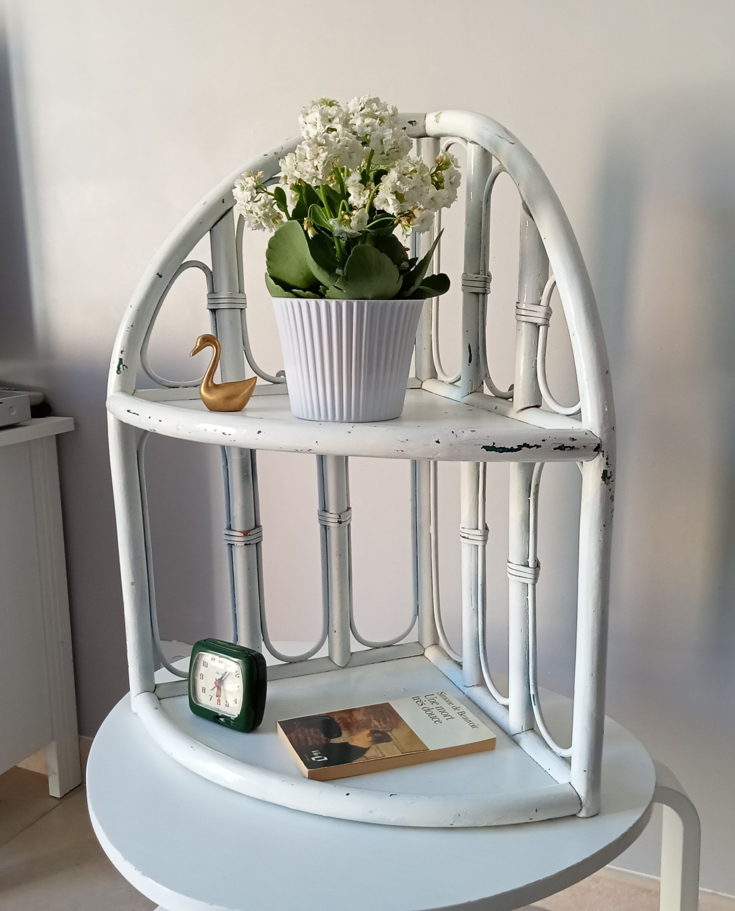 Vintage rattan wall corner shelf