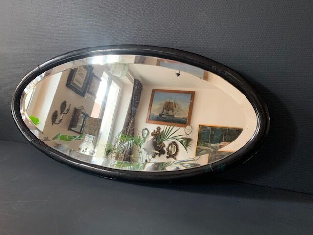 Old oval mirror 30s black wood
