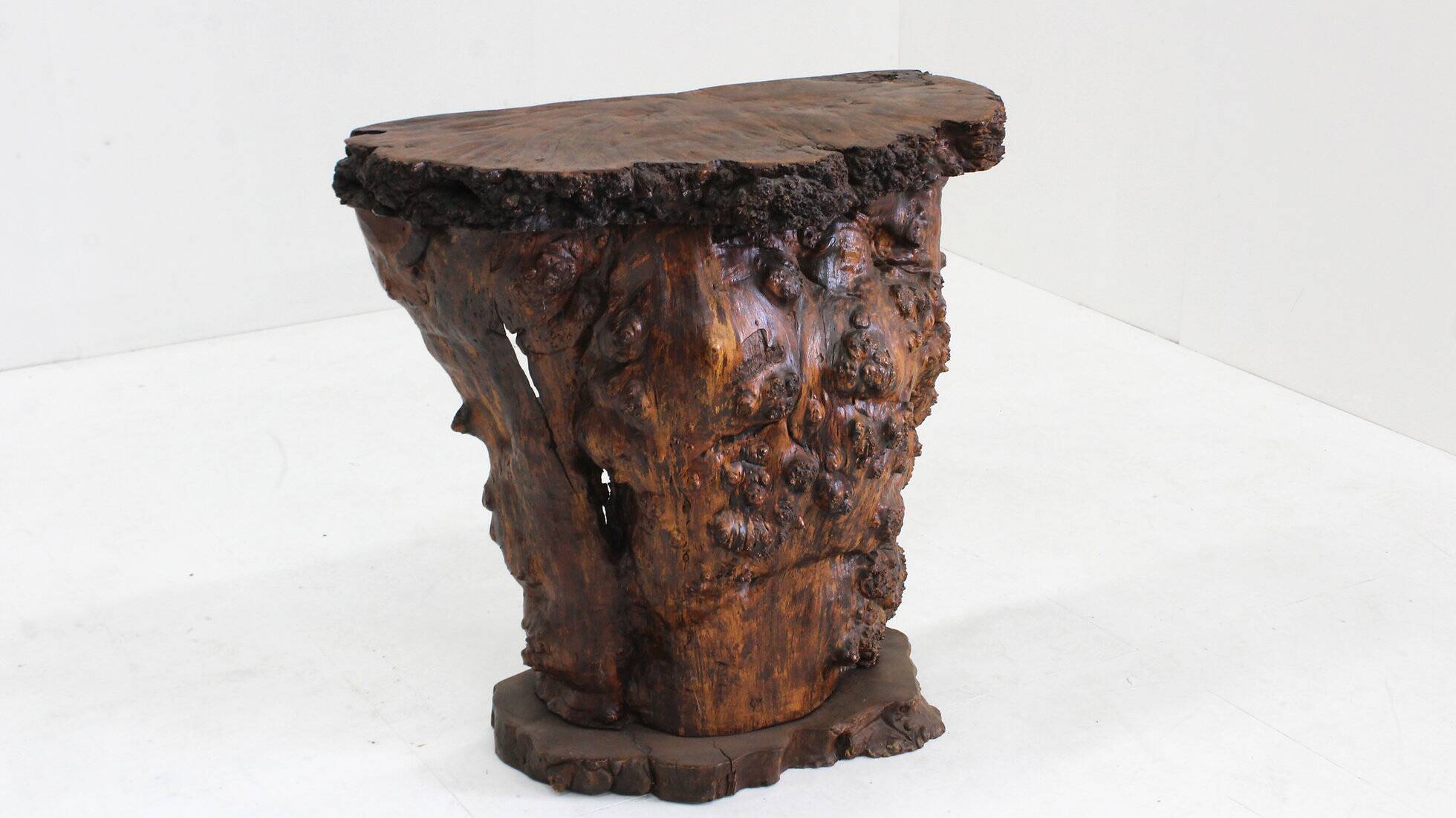 Brutalist tree trunk console bar 1970s