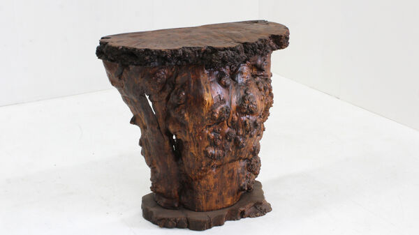 Console bar en tronc d'arbre brutaliste des années 1970