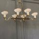 Chandelier in gilded metal 1950 6 lights cut in frosted glass