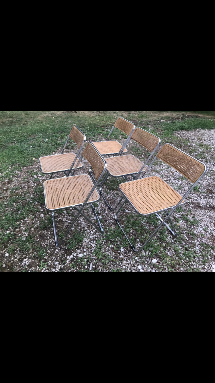 Suite de 5 chaises pliables cannages chrome 1970 Elios