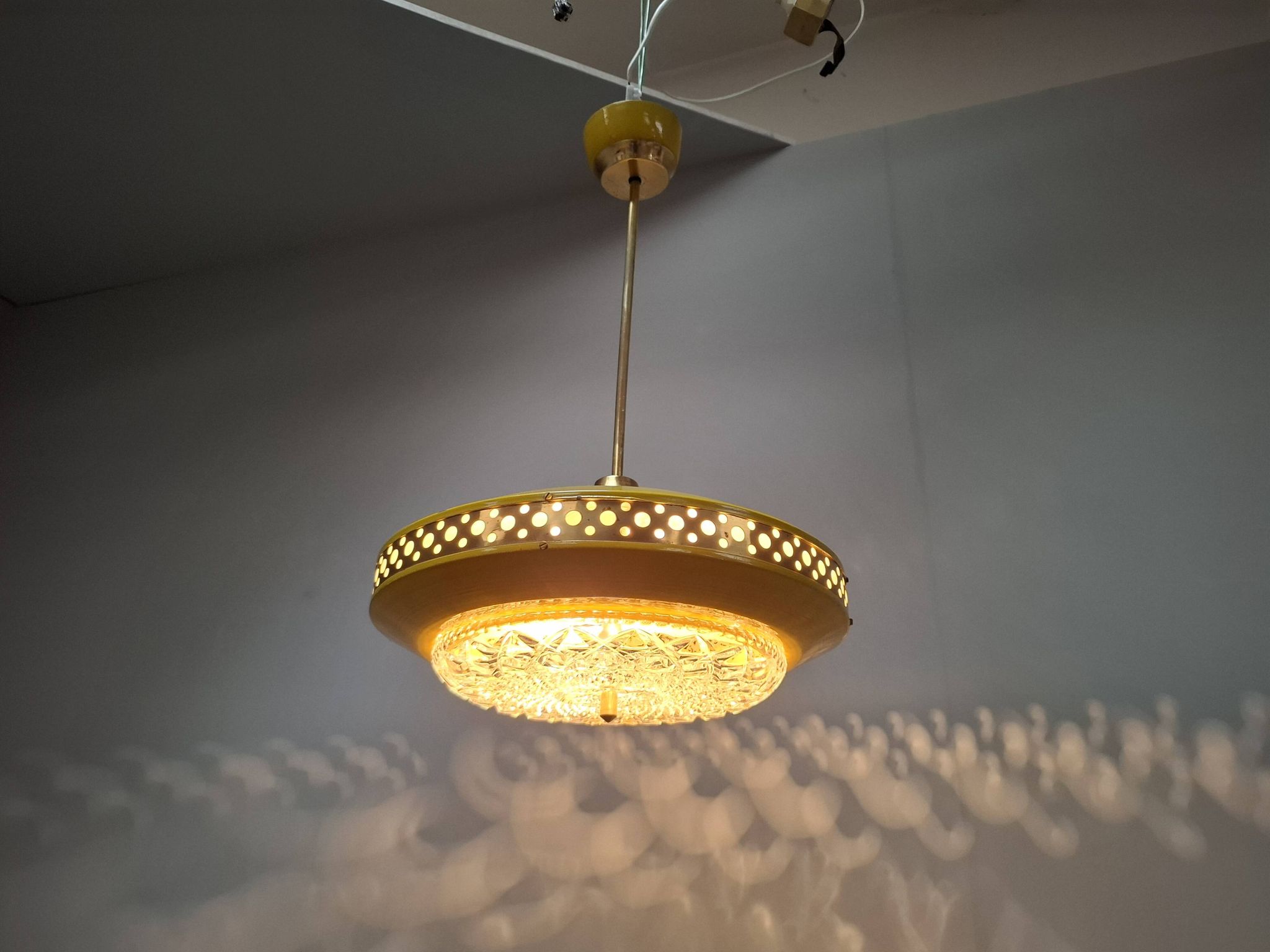 1970s Ludib Mid-Century Pendant Lamp in Yellow Metal, Brass and Glass