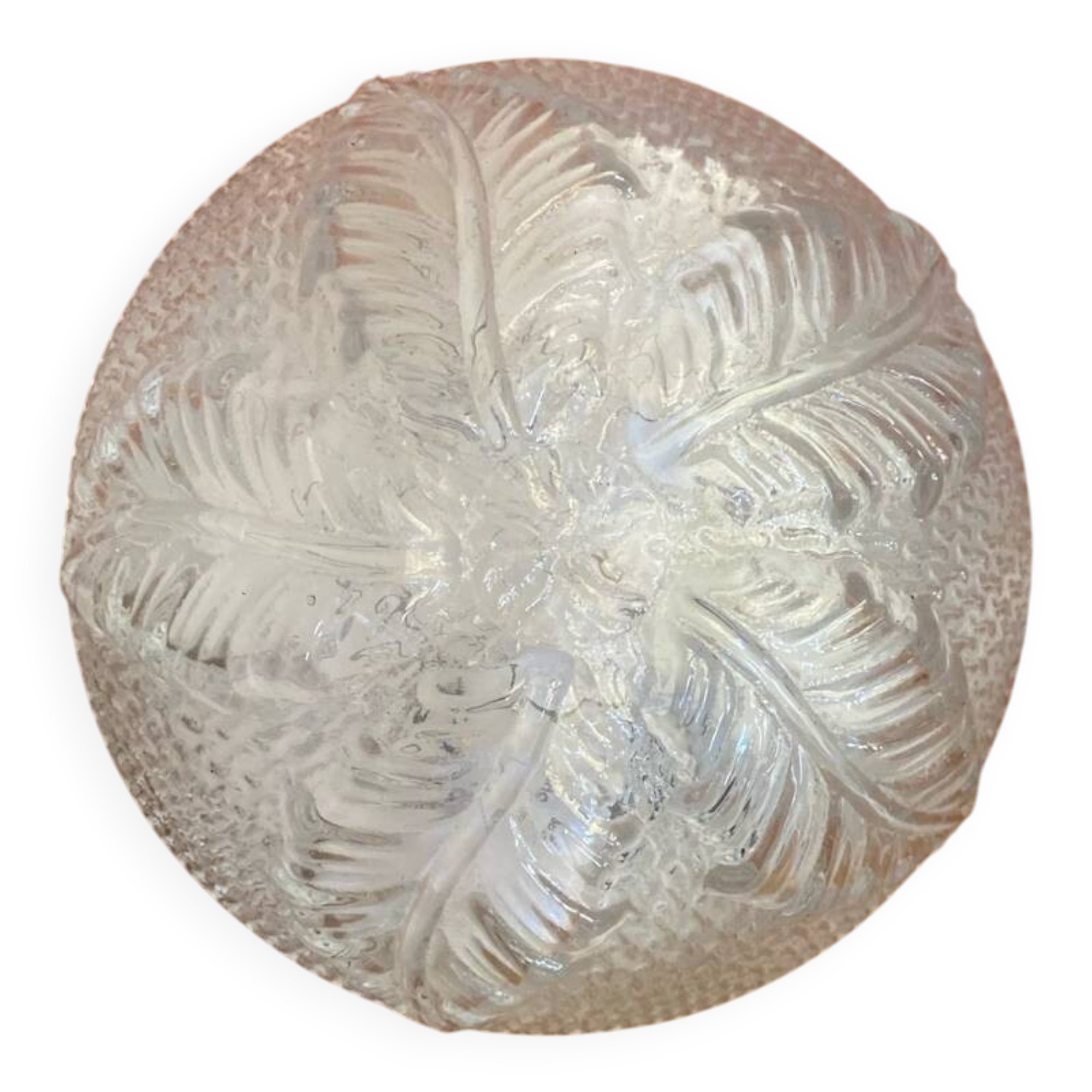 Plafonnier applique ancienne verre moulé + support metal blanc vintage