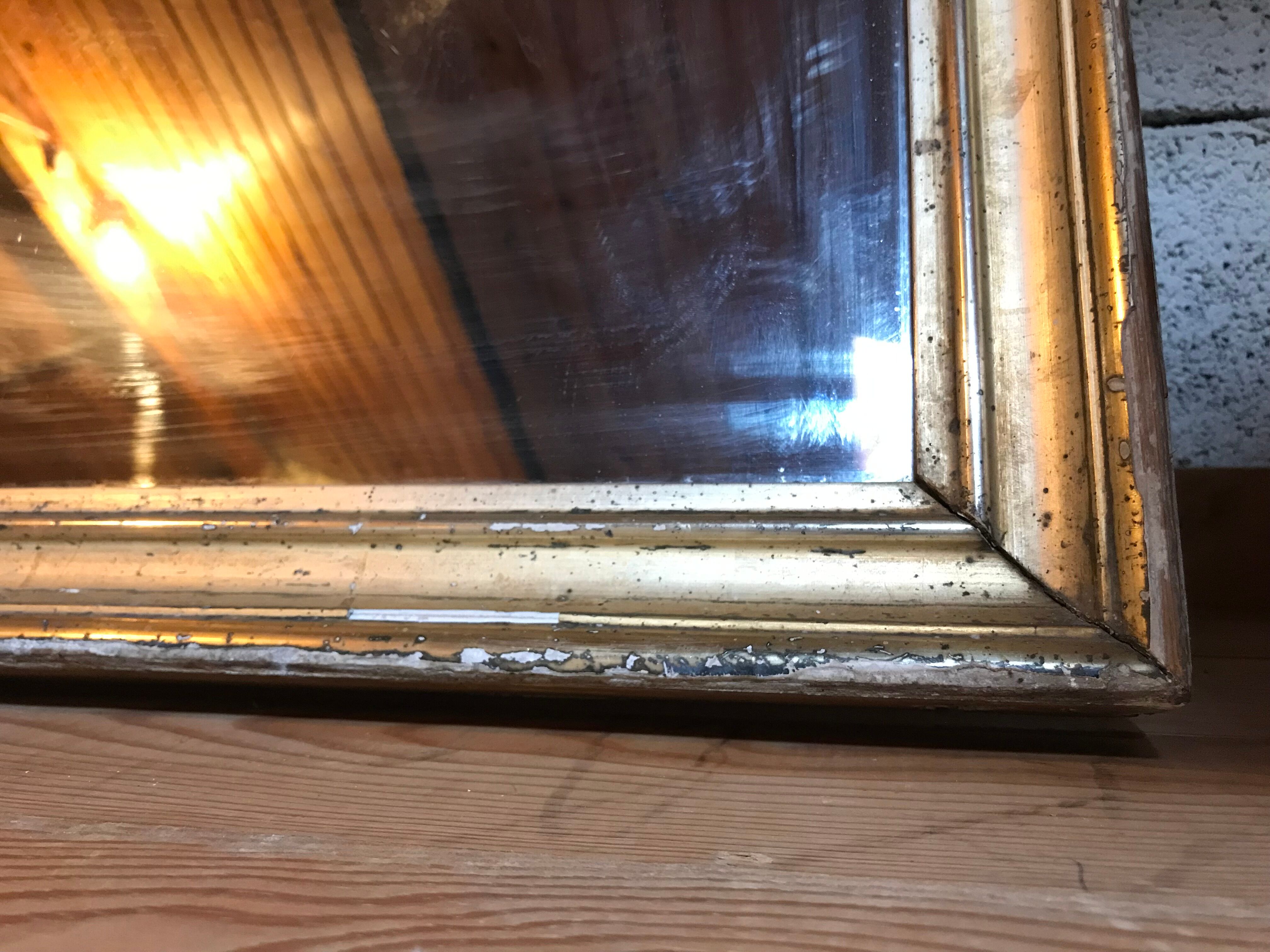 Mirror with golden mercury parquet signed david frame wood and stuck