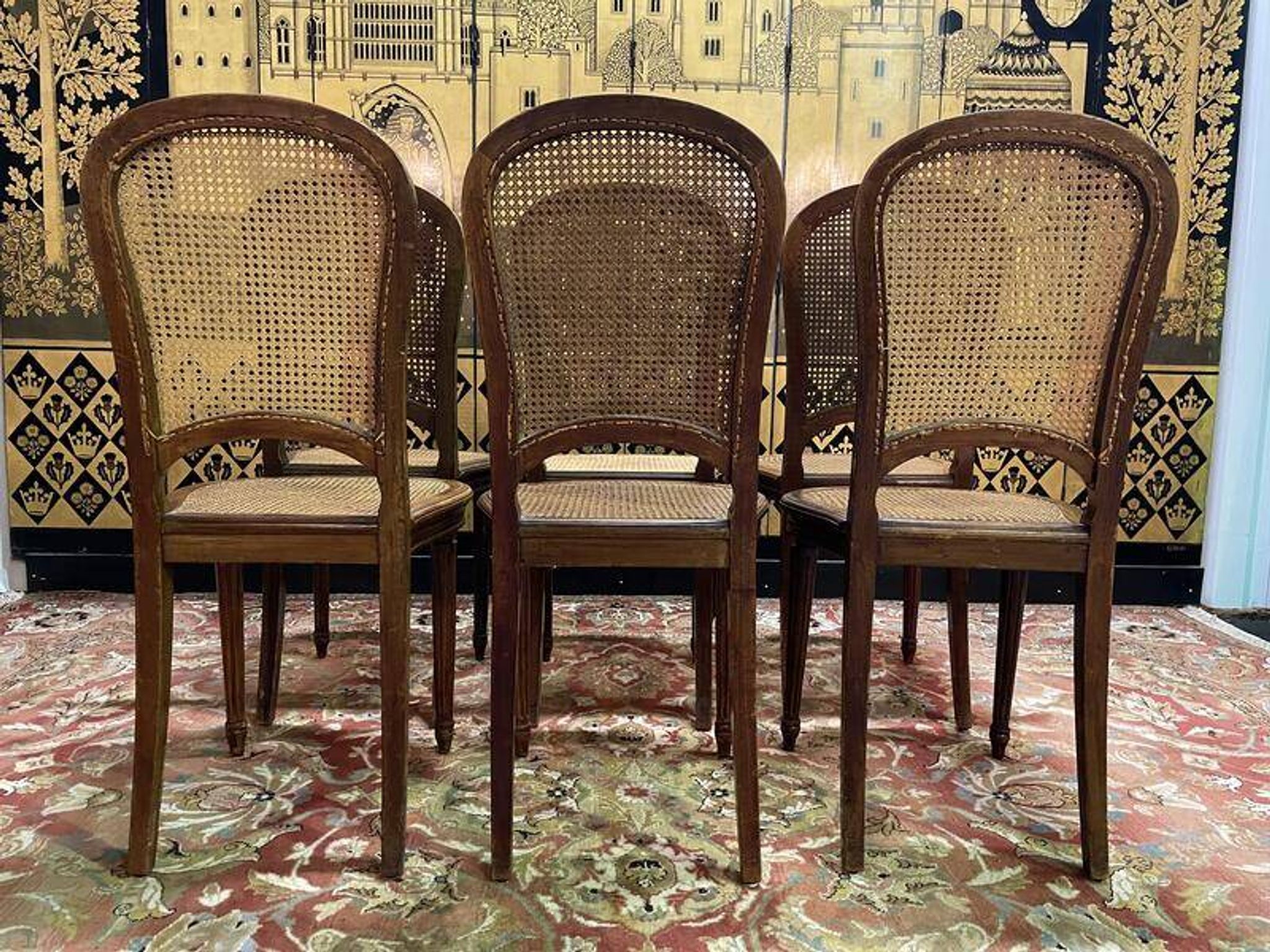 Set of 6 Louis XVI style chairs in cane - Caned