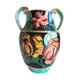 Vase Vallauris Deco hand Patterns flowers with gilding