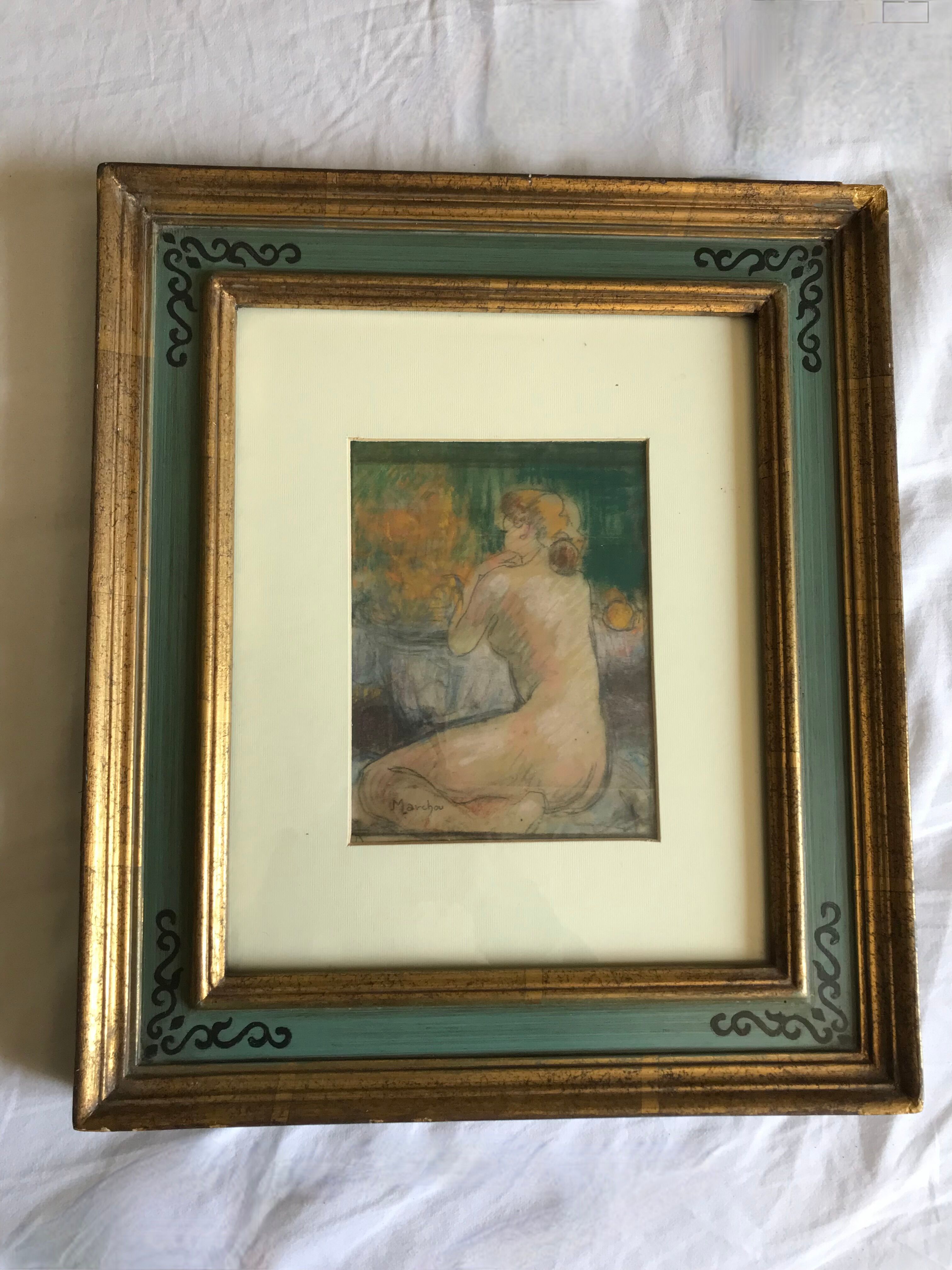 Young blonde girl, pastel on paper by Georges Marchou.