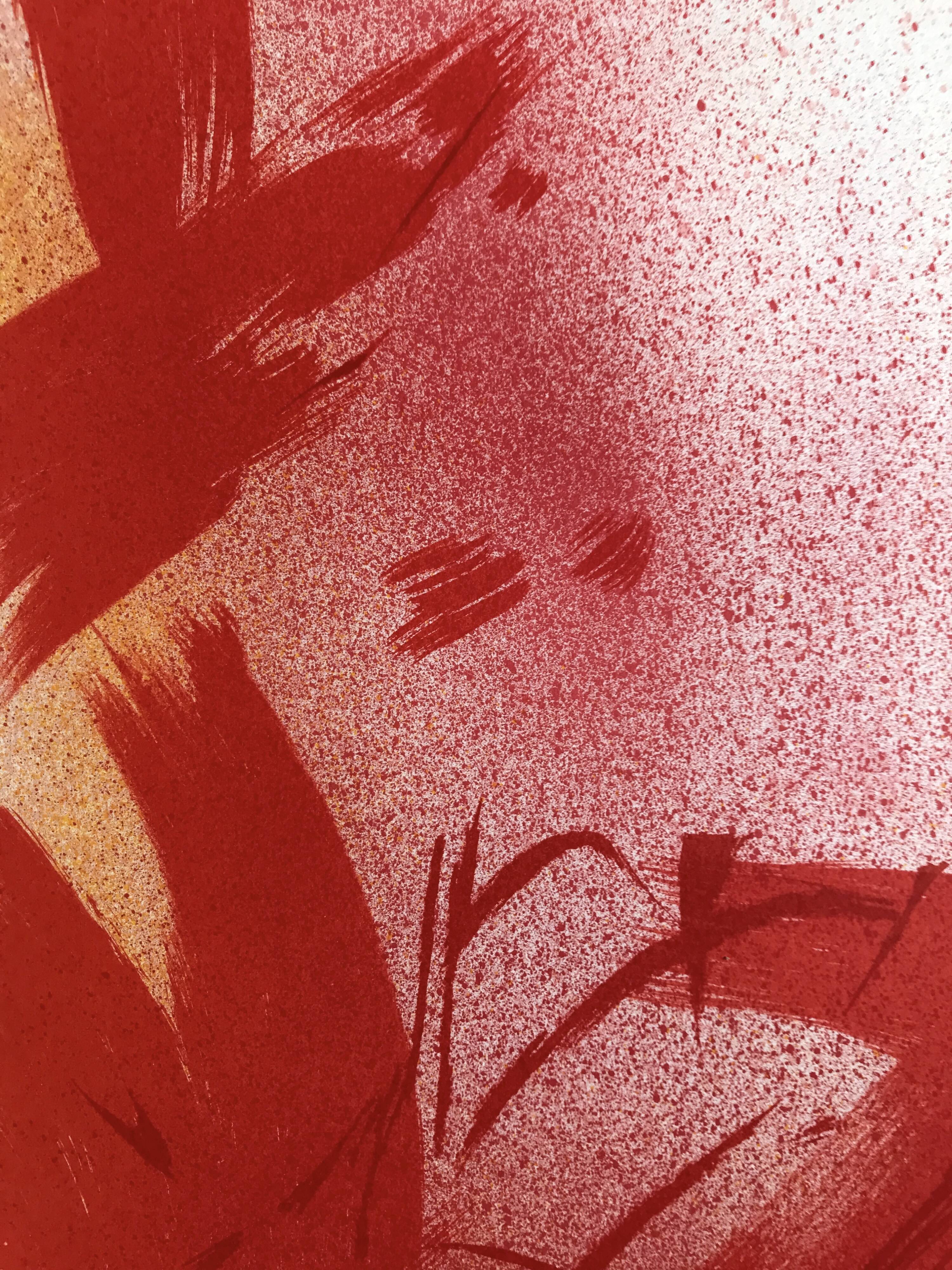 Original lithograph by jean bazaine, monograph in red, 1975