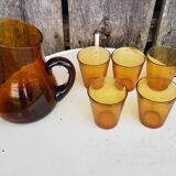 Old orangeade service blown glass carafe + 5 vintage verico glasses #a680