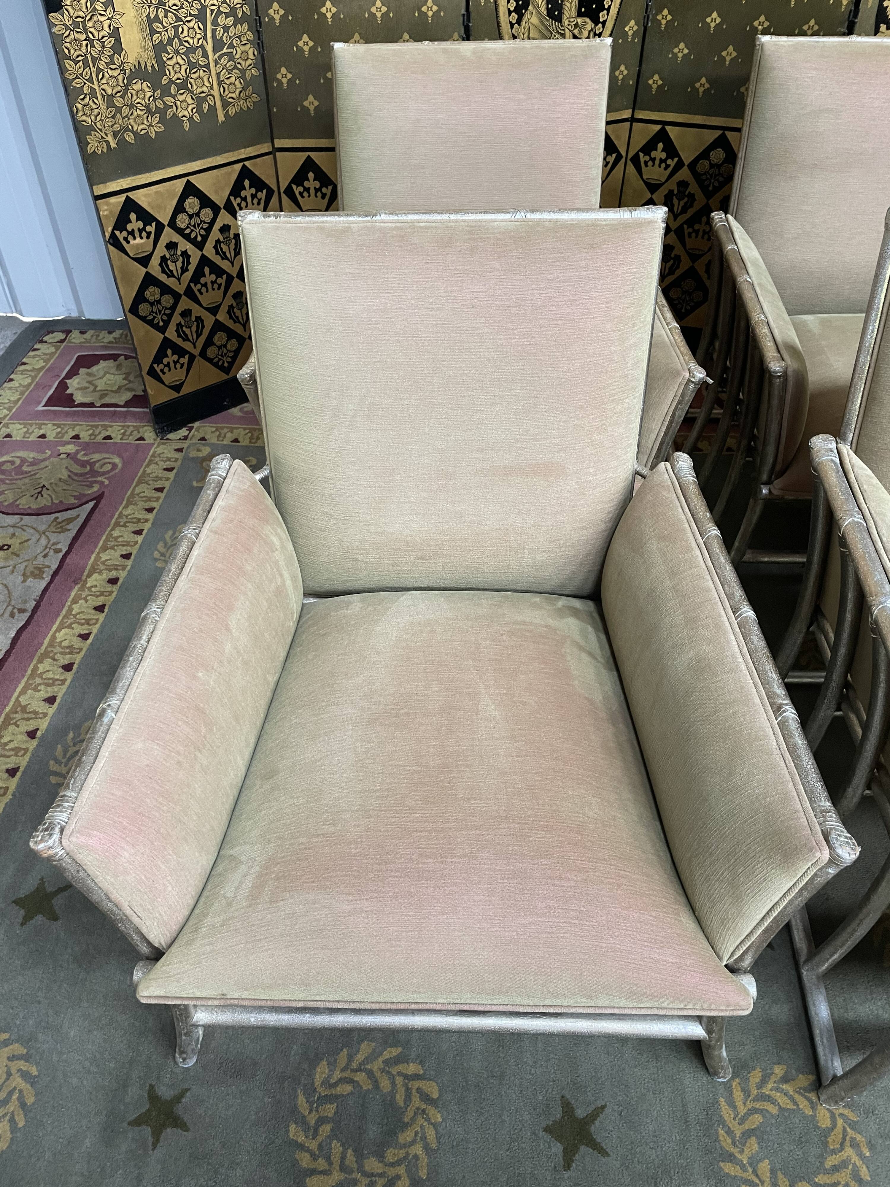 Suite of 6 shepherdess armchairs bamboo and beige velvet