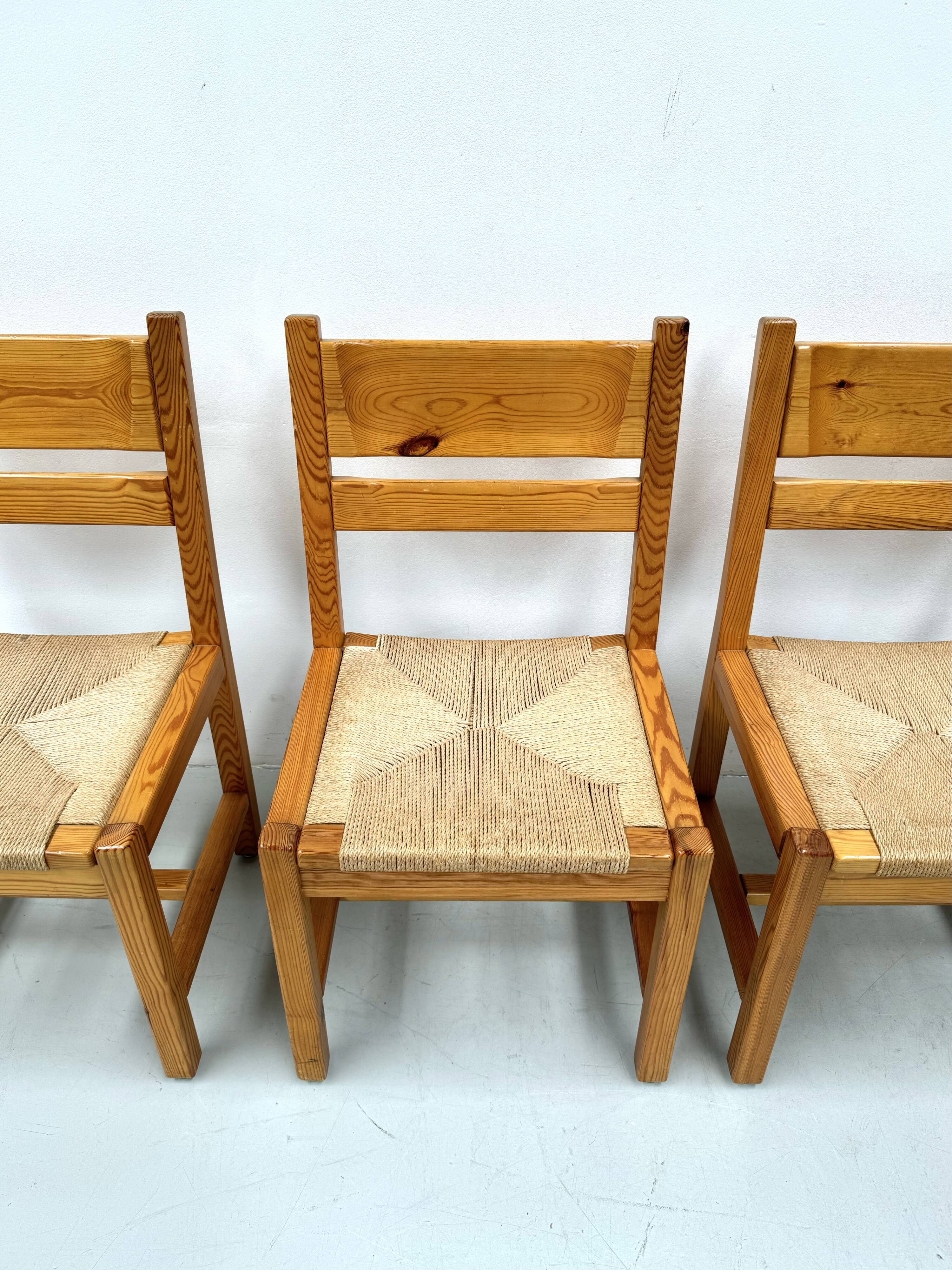 Chaises danoises vintage en pin avec corde en papier par TP Design pour Gm Møbler, années 1970, lot de 6