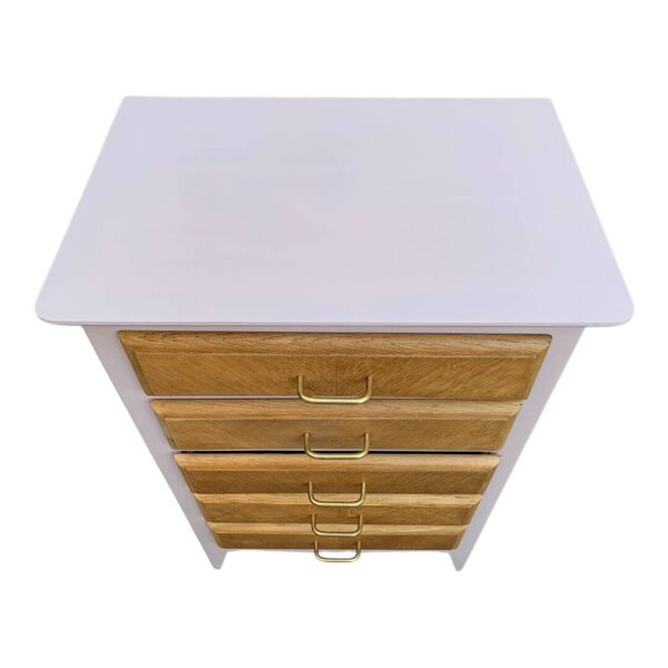Commode vintage pieds compas rose poudré 1950