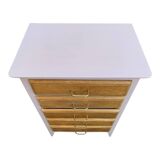 Vintage powder pink compass leg chest of drawers from the 1950s