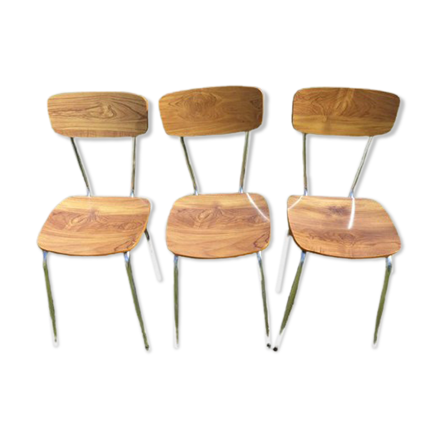 Lot of three chairs in formica effect wood 70