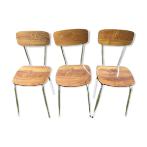 Lot de trois chaise en formica effet bois 70
