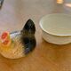 Terrine hen in slurry, vintage glazed ceramic