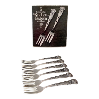 Set of 6 cake forks Hildesheim Rose silver plated