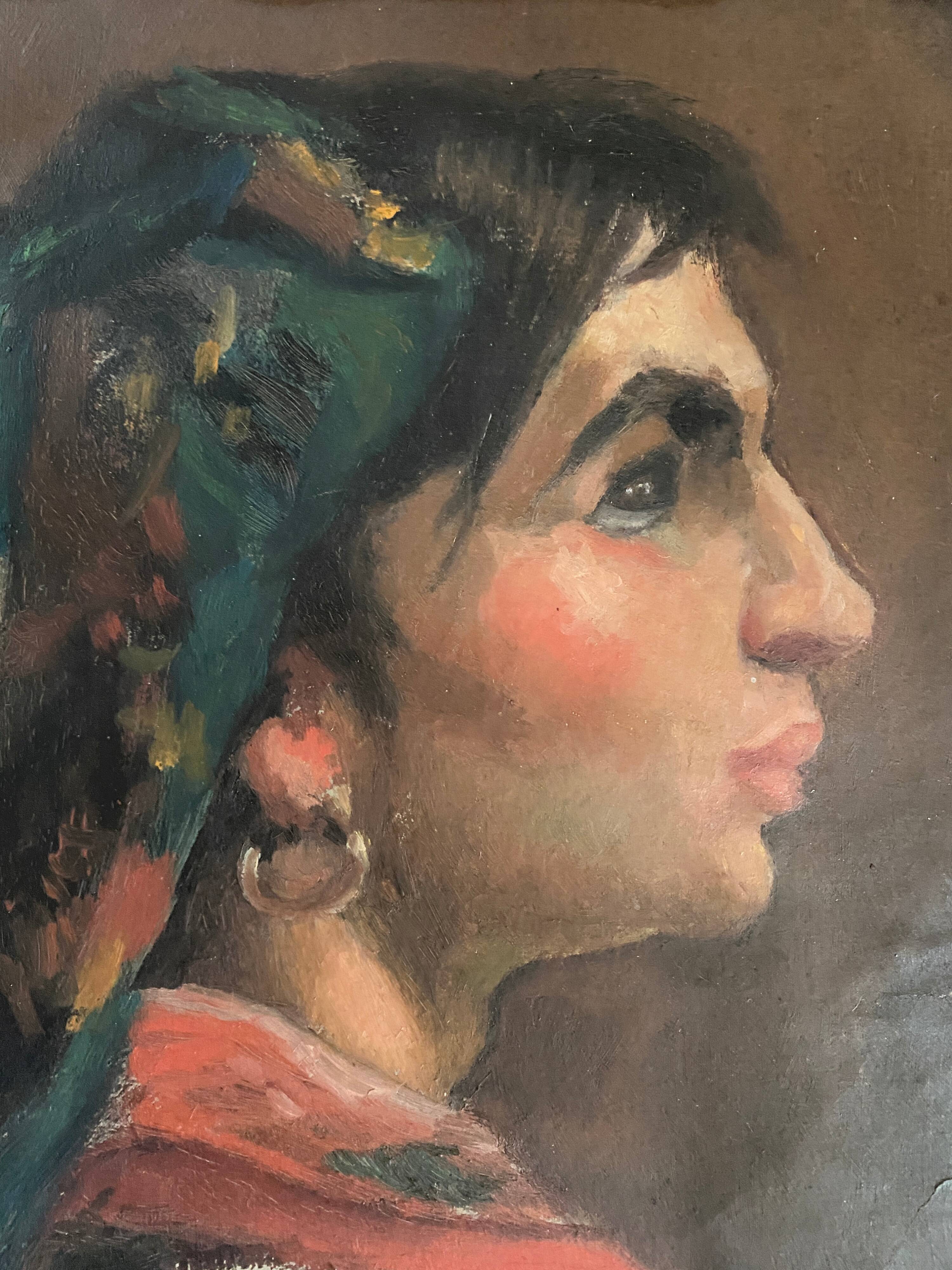 HSP painting "Young woman with buckle and shawl" signed Labbéî