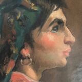 Tableau HSP "Jeune femme à la boucle et au châle" signé Labbéî