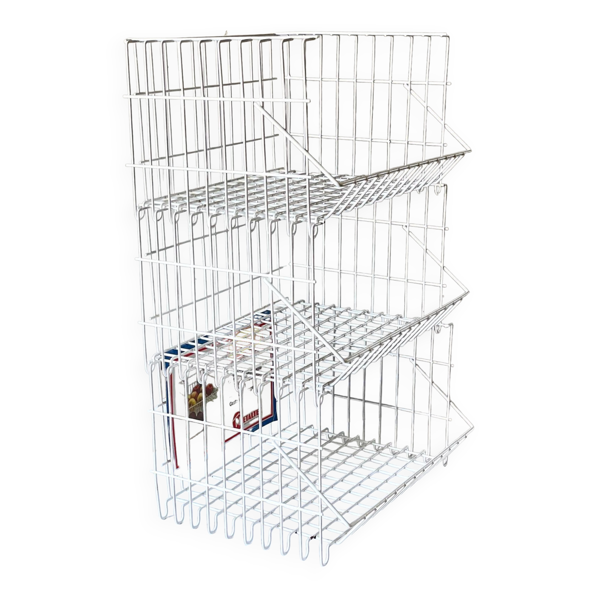 Trio of stackable steel wire baskets vintage italy