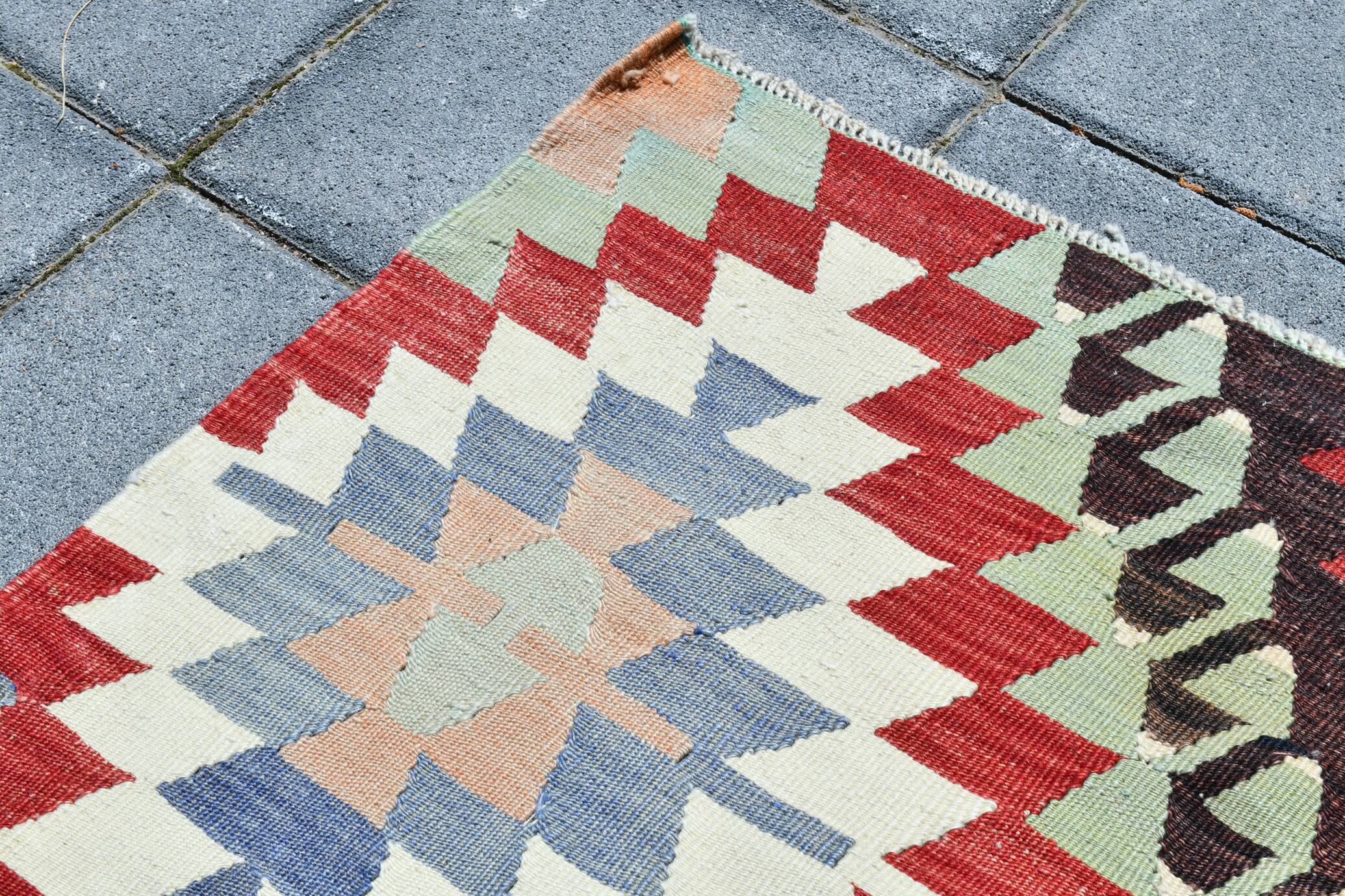 Kilim Long Wide Multicolor Geometric Stlye Vintage Kilim Rug, 199x320 Cm