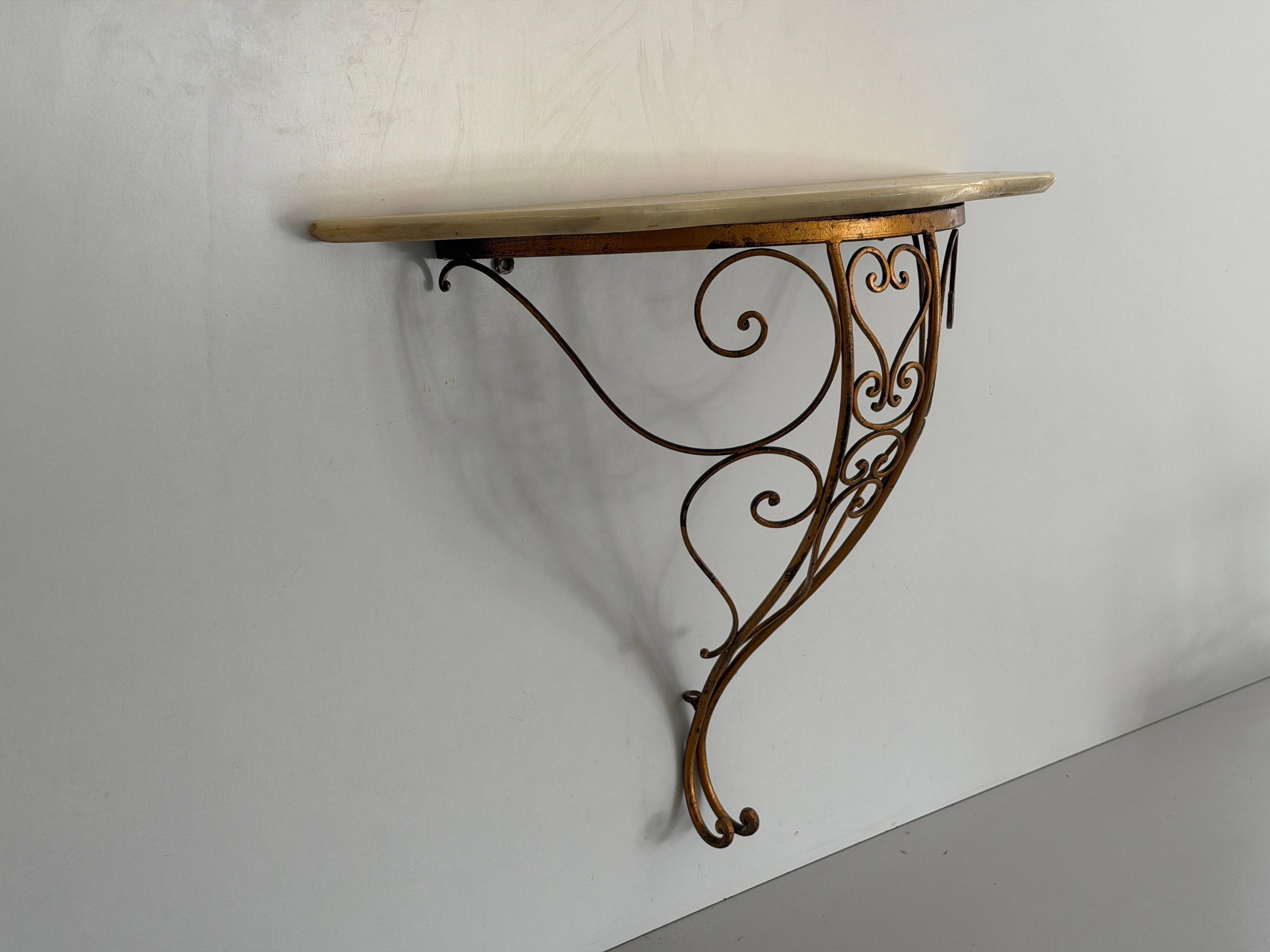 Mid-century floating wall console in wrought iron, 1950, Italy