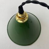 Old green enamelled conical industrial hanging lamp