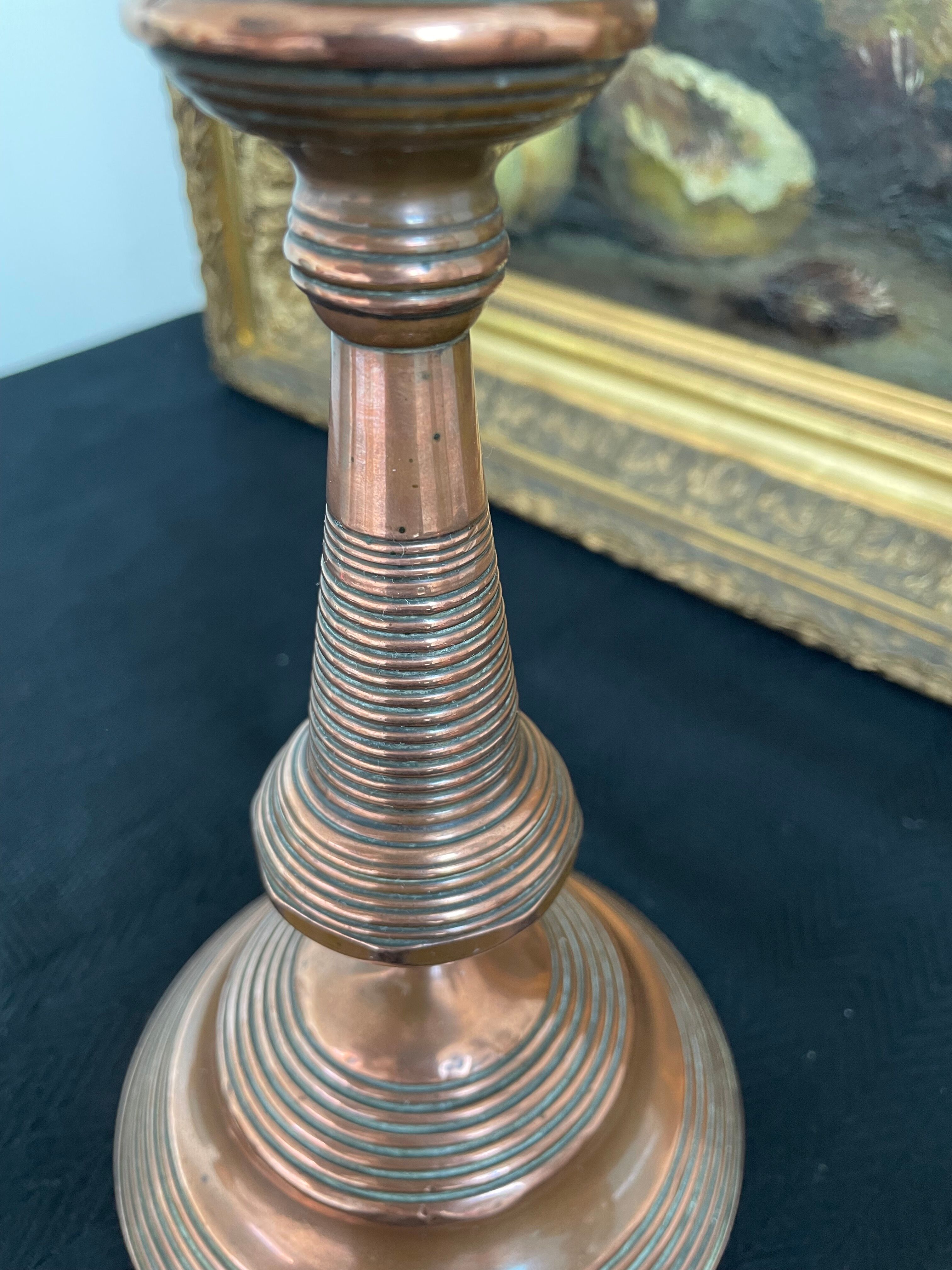 Antique, pair of candle holders, copper, brass, candle, goldsmith hallmark, old, large, massive, France