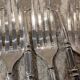 12 four-pronged lunch forks, silver-plated metal, SFAM silversmith, Russian style