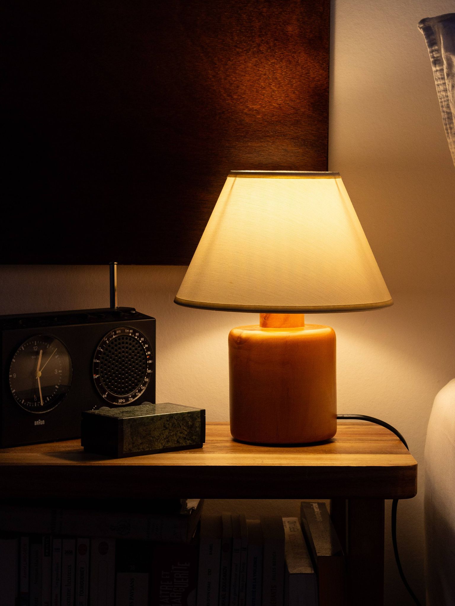 Pair of light wood table or bedside lamp bases, 1970s