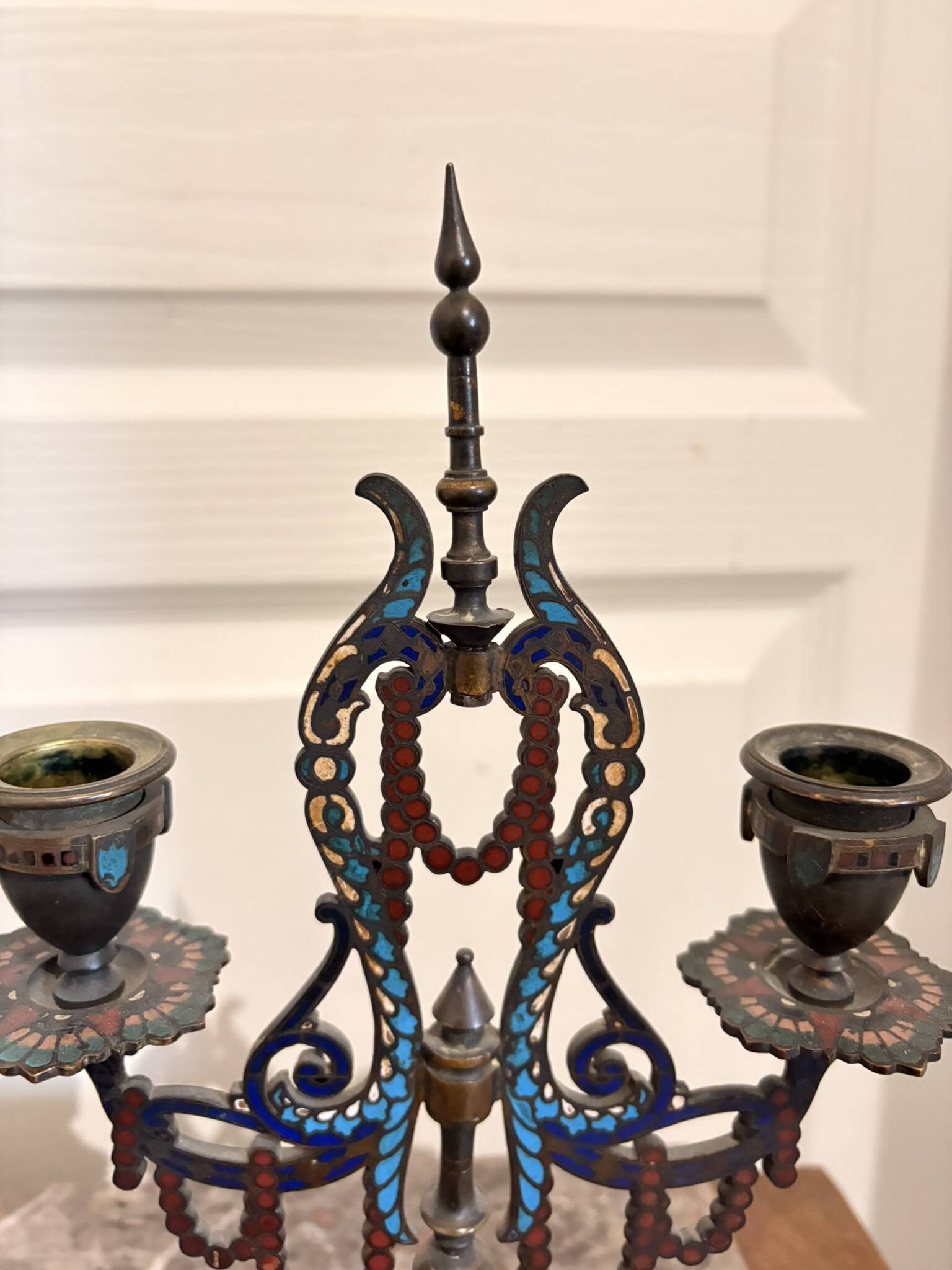 Pair of Candelabra Chandelier Champlevé Enamel Napoleon III Barbedienne