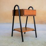 Vintage wooden and metal bedside table