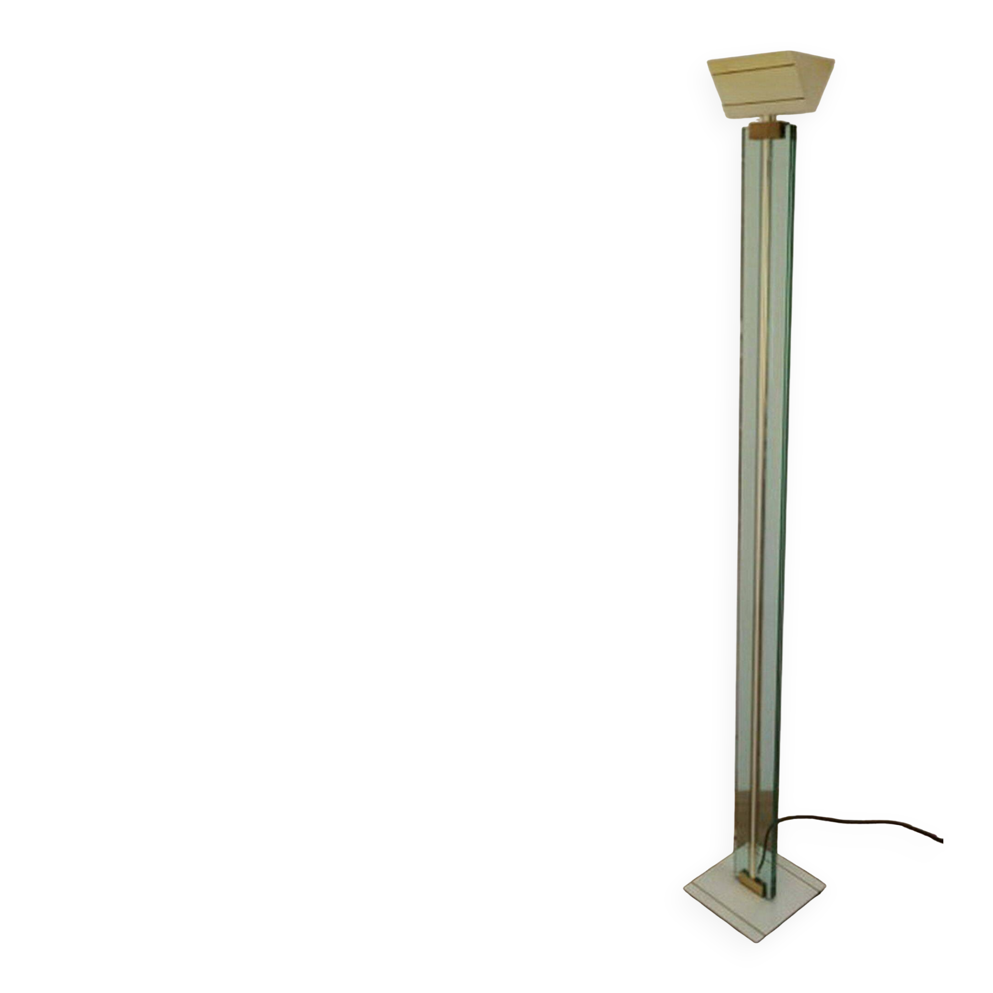 Floor lamp made of glass, brass and lacquered metal