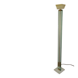 Floor lamp made of glass, brass and lacquered metal