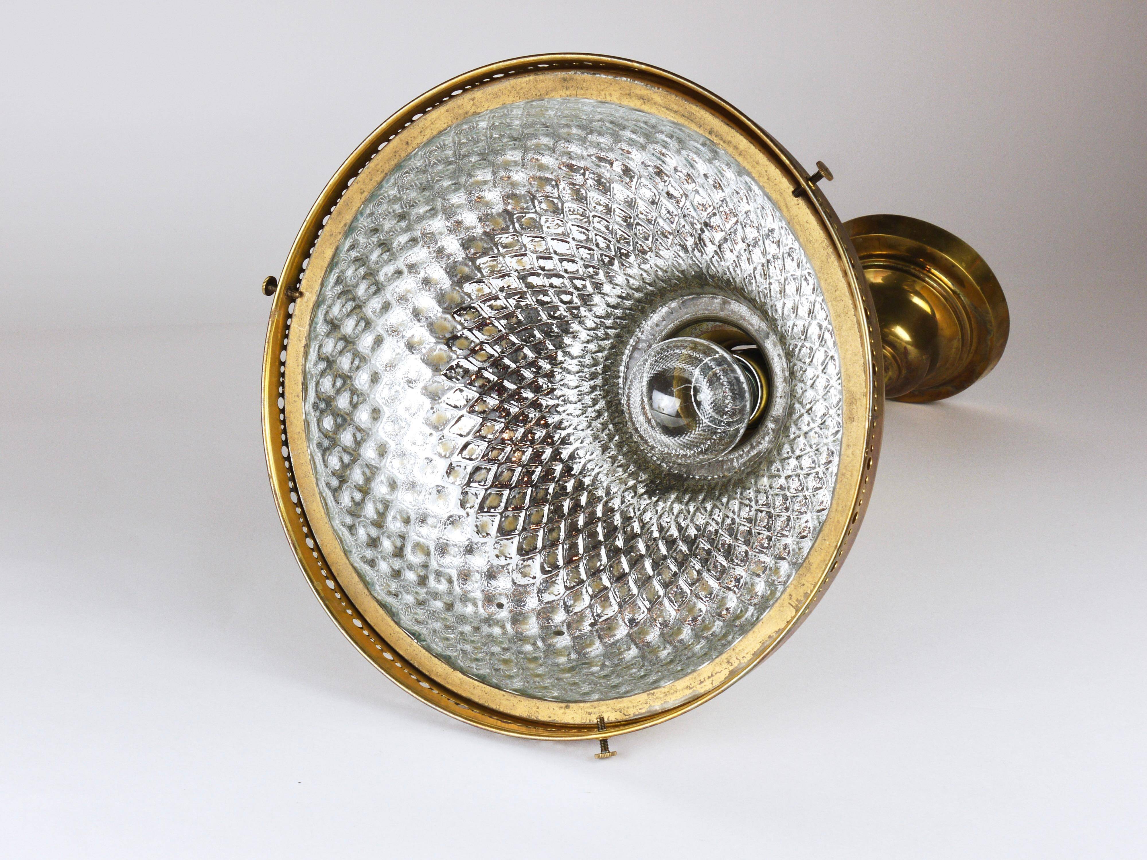 Art Nouveau pendant lamp in brass and glass from the 1920s, ceiling light, Jena, Germany.
