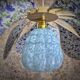 Pendant light, chandelier, rattan petals and fabric flower and blue Clichy globe
