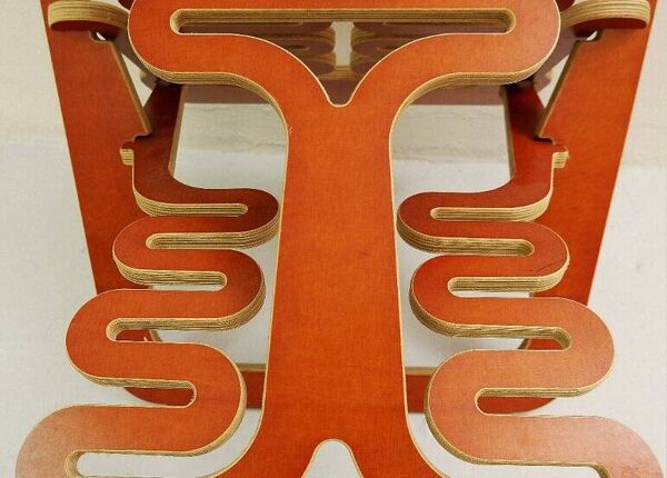 Gregg Fleishman Prototype European cutout plywood ''Lumbarest'' or Puzzle chair, from the 1970s