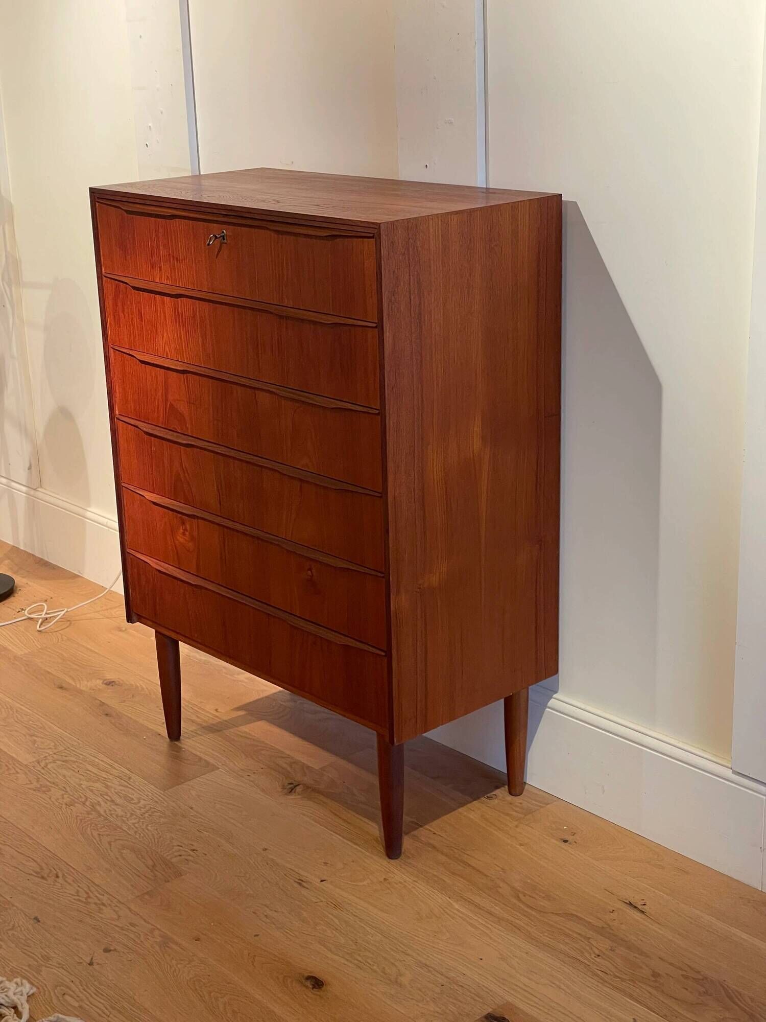 Vintage Scandinavian high chest of drawers in teak "Rigmor"