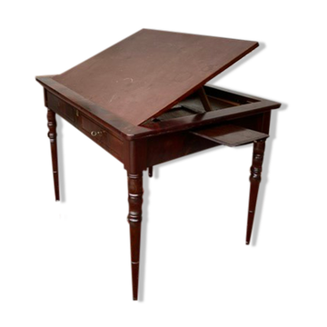 Table bureau en acajou à système à la tronchin xix eme siècle