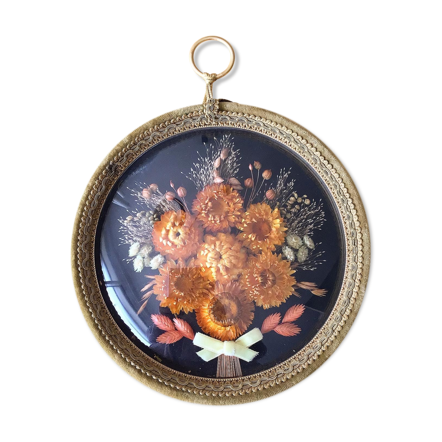 Vintage frame domed glass dried flowers
