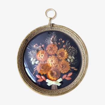 Vintage frame domed glass dried flowers