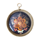 Cadre vintage vitre bombée fleurs séchées