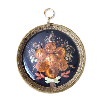Vintage frame domed glass dried flowers