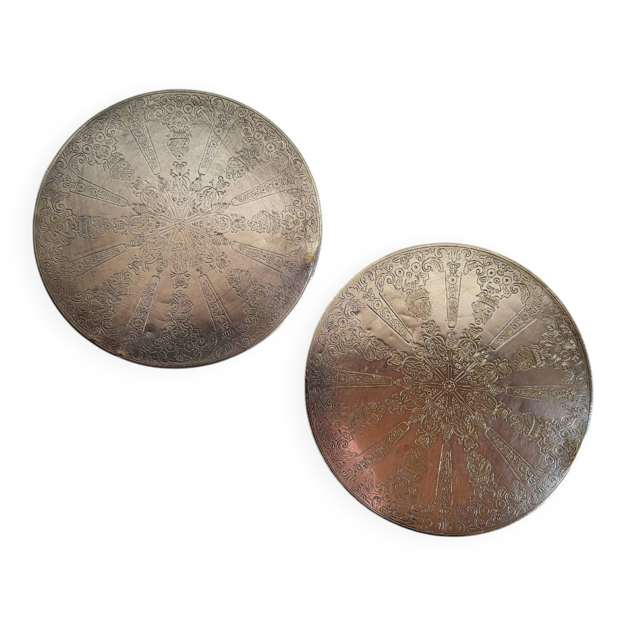 Set of 2 Silver-Plated Metal Coasters for Carafes or Bottles, Swedish