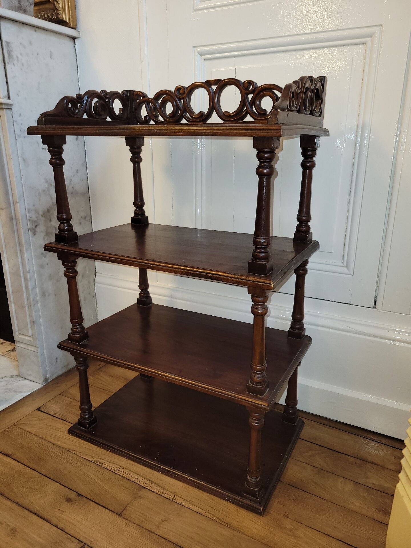 Antique Art Nouveau shelf in carved wood