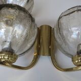Paire d'appliques vintage doubles en laiton et verre, 1970