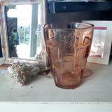 Molded vase, vintage, glass, pink, reliefs, geometric patterns
