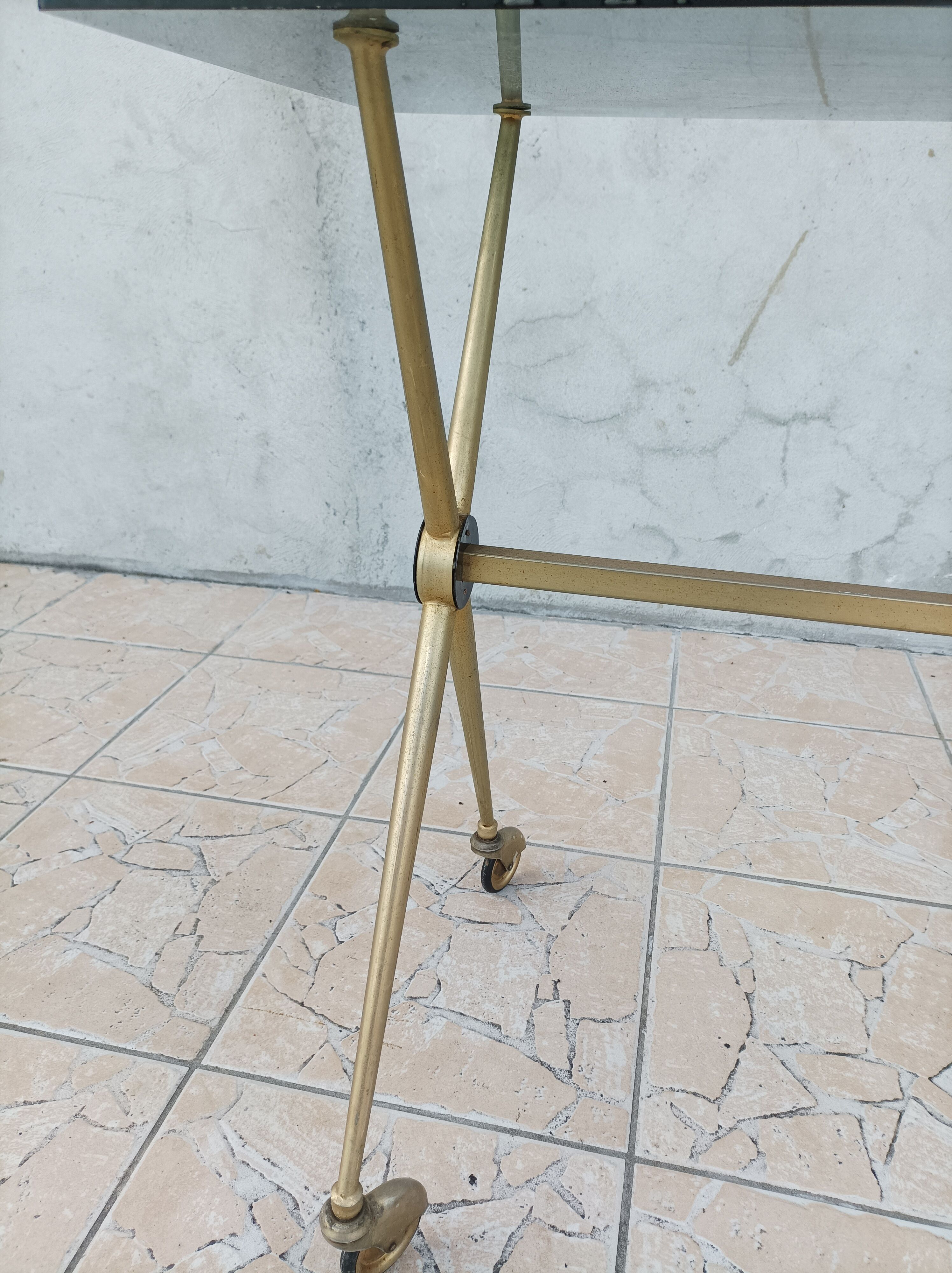 Vintage serving tray in brass and smoked glass 1960