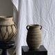 Large oval vase with double handles, featuring raised grey-beige stripes, H42 D28.